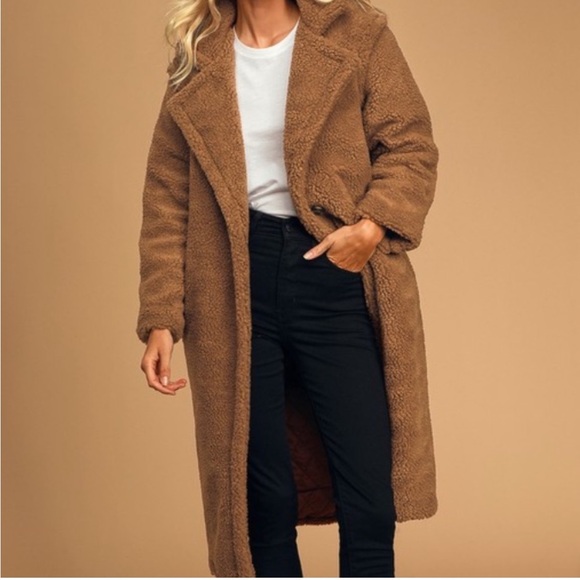 Rachel Zoe Faux Fur Teddy Bear Shearling Sherpa Long Trench Coat Jacket Tan‎ XS - Picture 1 of 5